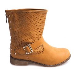 Brązowe Ażurowe Botki Z Suwakiem TLT1302 Camel. Brązowe botki damskie ButyModne, biznesowe, bez obcasa, bez zapięcia. Za 79.00 zł.