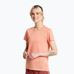 Koszulka do biegania damska Saucony Stopwatch. Czerwone bluzki sportowe damskie Saucony, l, bez kołnierzyka, bez ramiączek. Za 89.99 zł.
