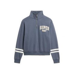 Bluza z zamkiem i naszywką dla kobiet Superdry Athletic Essentials. Niebieskie bluzy bez kaptura damskie Superdry., l, z bawełny. Za 284.00 zł.