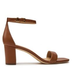 Sandały LAUREN RALPH LAUREN. Brązowe sandały damskie Lauren Ralph Lauren, bez wzorów, bez obcasa, na słupku. Za 469.99 zł.