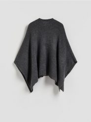 Sweter ponczo z paskiem - ciemnoszary. Szare swetry klasyczne damskie Reserved, l, z dzianiny, bez kołnierzyka. Za 159.99 zł.