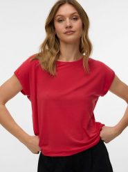 Vero Moda Koszulka w kolorze czerwonym rozmiar: L. Czerwone bluzki damskie Vero Moda, l, bez wzorów, bez kołnierzyka. Za 61.46 zł.