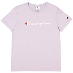 T-shirt Damski Z Bawełny Z Krótkim Rękawem. Fioletowe t-shirty damskie CHAMPION, l, bez wzorów, z bawełny, bez kołnierzyka. Za 132.99 zł.