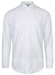 Koszula Bawełniana Biała w Geometryczny Wzór Niebiesko-Granatowy, Taliowana, Długi Rękaw -QUICKSIDE. Niebieskie koszule męskie Quickside, bez wzorów, z bawełny, bez kołnierzyka, bez ramiączek. Za 159.00 zł.