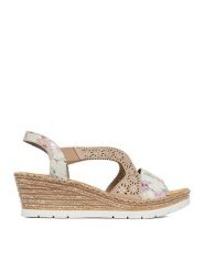 Rieker Sandały CEO-61916-90 Beżowy. Brązowe sandały damskie Rieker, bez wzorów, ze skóry, bez obcasa, na koturnie. Za 319.99 zł.