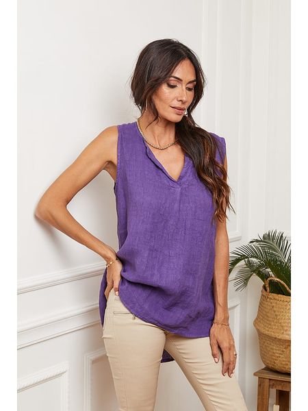 Fleur de Lin Lniany top "Harley" w kolorze fioletowym rozmiar: XXL. Różowe topy damskie Fleur de Lin, xxl, bez wzorów, ze lnu, bez kołnierzyka. Za 96.37 zł.