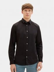 Tom Tailor Koszula 1037435 Czarny Regular Fit. Czarne koszule męskie Tom Tailor, m, bez wzorów, z bawełny, bez kołnierzyka, bez ramiączek. Za 99.99 zł.