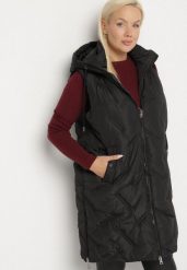 Czarna Pikowana Kamizelka z Kapturem i Kieszeniami Esarivie. Czarne kamizelki damskie Born2be, plus size, z jeansu. Za 149.99 zł.