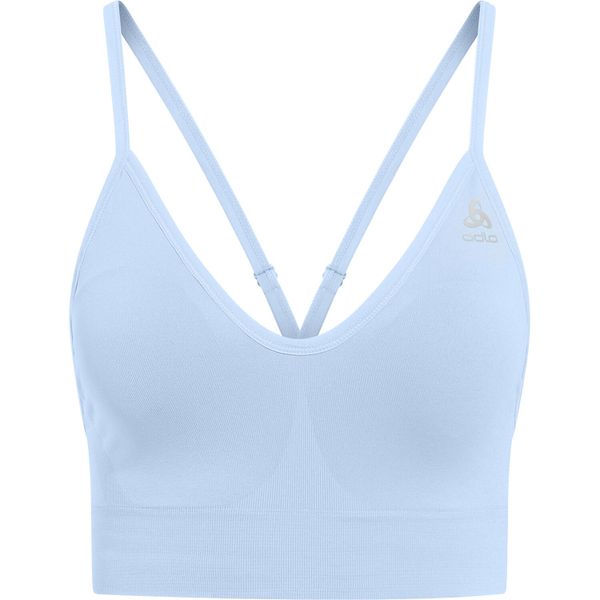 Biustonosz damski ODLO Padded Seamless Soft 2.0 Sport Bra. Niebieskie biustonosze sportowe damskie Odlo, bez wzorów. W wyprzedaży za 132.35 zł.