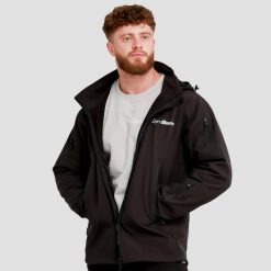 Kurtka męska turystyka softshell z kapturem czarna. Czarne kurtki męskie GYMBEAM, m, bez wzorów, z materiału, z kapturem. Za 199.90 zł.