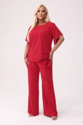 Elegancki czerwony komplet Rosa bluzka i spodnie na wesele PLUS SIZE XXL. Czerwone spodnie materiałowe damskie Moda Size Plus Iwanek, bez wzorów, z elastanu, biznesowe, z podwyższonym stanem, plus size. Za 489.90 zł.