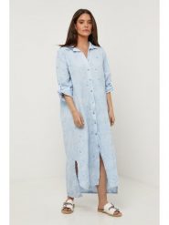 Lin Passion Lniana sukienka w kolorze błękitnym rozmiar: 40/42. Niebieskie sukienki damskie Lin Passion, bez wzorów, ze lnu, klasyczne, bez kołnierzyka, bez ramiączek, maxi. Za 173.99 zł.