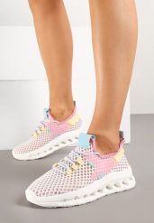 Biało-Różowe Siateczkowe Buty Sportowe Sneakersy na Grubej Tłoczonej Podeszwie Luriane. Białe buty sportowe na co dzień damskie Born2be, bez wzorów, z jeansu. Za 74.99 zł.