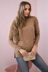 Sweter ze stójką camelowy. Golfy damskie KESI, l, bez wzorów, z wełny, bez ramiączek. Za 178.78 zł.