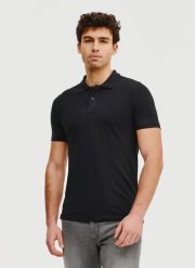 PAKO LORENTE – Gładki t-shirt polo w czarnym kolorze. Czarne koszulki polo męskie Pako Lorente, m, bez wzorów, z bawełny, bez ramiączek. Za 69.99 zł.