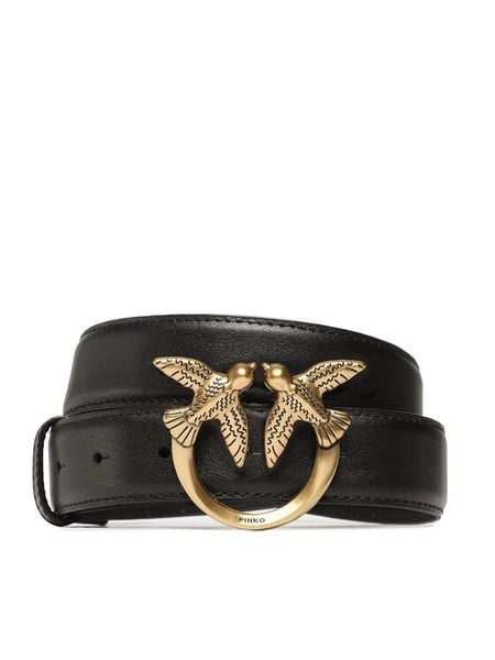 Pinko Pasek Damski Love Berry H3 Belt PE 23 PLT01 100125 A0F1 Czarny. Czarne paski damskie Pinko, bez wzorów, ze skóry. Za 489.99 zł.