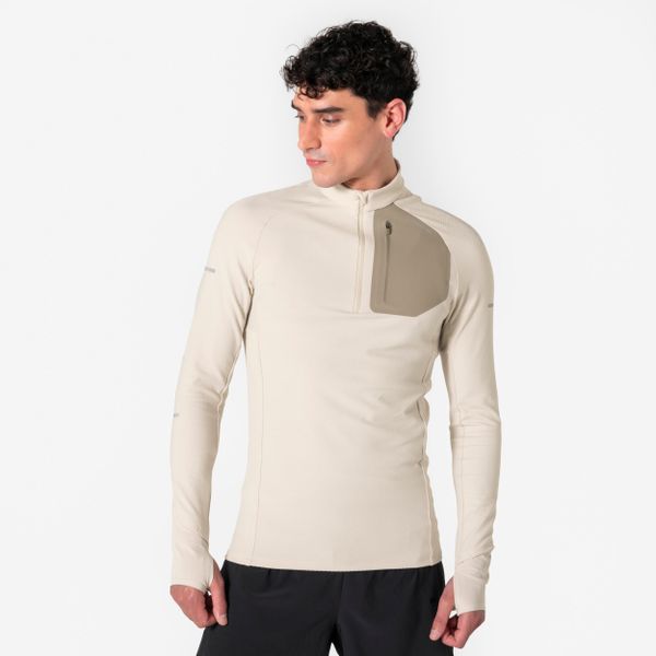Koszulka do biegania z długim rękawem męska Kiprun Run 900 Warm. Brązowe t-shirty sportowe męskie KIPRUN, na zimę, l, z materiału, bez ramiączek, do biegania. Za 149.99 zł.