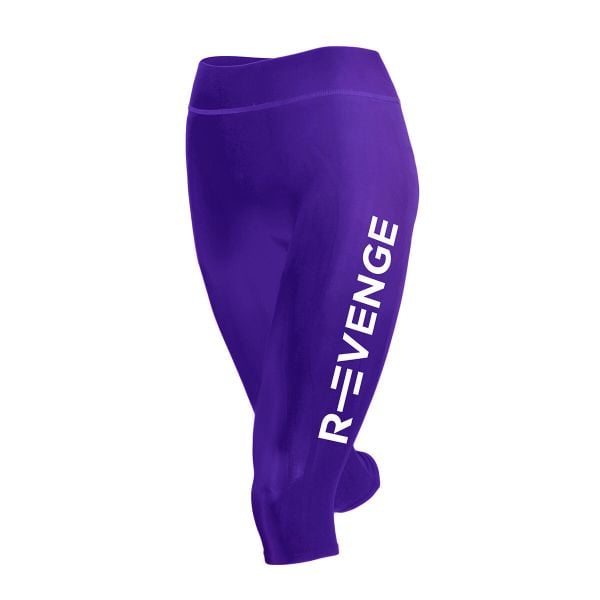 Legginsy techniczne do biegania Capri damskie z taśmami kinetycznymi. Fioletowe legginsy damskie R-EVENGE, bez wzorów, z elastanu. Za 212.88 zł.
