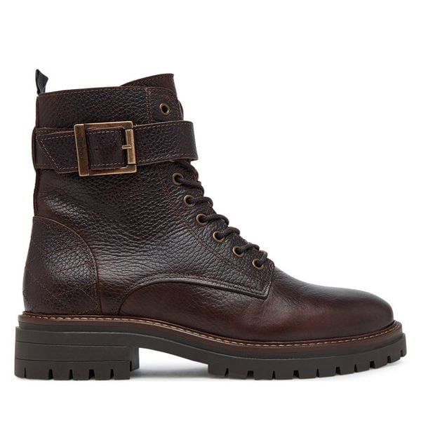 Trzewiki Barbour. Brązowe botki damskie Barbour, bez obcasa, na płaskiej podeszwie, bez zapięcia. Za 849.99 zł.