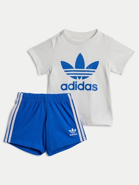 Adidas Komplet t-shirt i spodenki JE0525 Niebieski Regular Fit. Niebieskie spodnie niemowlęce Adidas, bez wzorów, z bawełny. Za 129.99 zł.