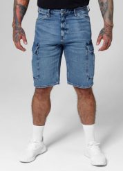 Szorty męskie Pitbull Jeansowe bojówki Classic Wash Deerhorn. Niebieskie szorty męskie PITBULL, z bawełny, bez kołnierzyka. Za 249.00 zł.