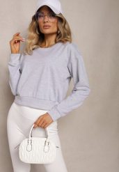 Jasnoszara Bluza z Bawełną ze Ściągaczami przy Rękawach i w Pasie Alberia. Szare bluzy bez kaptura damskie Renee, l, z bawełny. Za 24.99 zł.