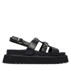 Sandały PINKO. Czarne sandały damskie Pinko, bez wzorów, bez obcasa, na płaskiej podeszwie. Za 1,222.99 zł.