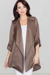 Beżowy Luźny Krótki Płaszcz bez Zapięcia. Brązowe płaszcze damskie Katrus, l, bez wzorów, z elastanu. Za 269.00 zł.