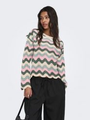 ONLY Sweter w kolorze jasnoróżowo-kremowo-zielonym rozmiar: L. Brązowe swetry klasyczne damskie Only, l, bez kołnierzyka. Za 96.83 zł.