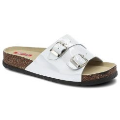 Białe Klapki Big Star Wygodne Skórzane Buty. Białe klapki damskie Big Star, bez wzorów, z lakierowanej skóry, bez obcasa. Za 109.00 zł.