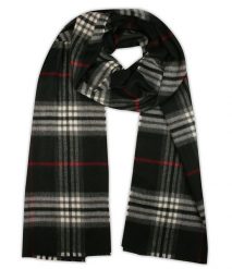 Szalik Czarno-Biały Miękki, w Kratkę Burberry, Firmy V.Fraas -Cashmink- Elegancki, Męski. Białe szaliki męskie V. Fraas, bez wzorów, z materiału. Za 65.00 zł.