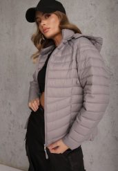 Szara Przejściowa Kurtka Pikowana z Kapturem z Możliwością Odpięcia Pretiga. Szare kurtki damskie Renee, l, bez wzorów, z jeansu, z kapturem. Za 109.99 zł.