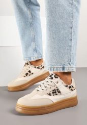Beżowe Sneakersy Klasyczne Tenisówki z Panterkowym Zdobieniem Aludora. Brązowe trampki i tenisówki damskie Born2be, z aplikacjami. Za 79.99 zł.