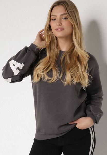 Szara Ocieplana Bluza z Bawełną i Napisem z Tyłu Fezanda. Szare bluzy bez kaptura damskie Born2be, l, z bawełny. Za 69.99 zł.