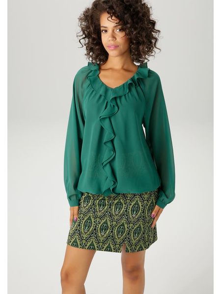 Aniston Bluzka w kolorze zielonym rozmiar: 40. Zielone bluzki damskie Aniston, bez wzorów, bez kołnierzyka, bez ramiączek. Za 82.99 zł.