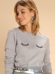 WOOOP Bluza "Eyes Closed" w kolorze szarym rozmiar: S. Szare bluzy bez kaptura damskie Wooop, s, z bawełny. Za 108.99 zł.