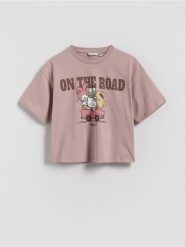 T-shirt Hello Kitty and Friends - brązowy. Brązowe koszulki dziewczęce Reserved, bez wzorów, z bawełny, bez ramiączek. Za 45.99 zł.