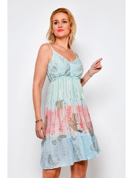 Tarifa Sukienka w kolorze błękitnym rozmiar: M. Niebieskie sukienki damskie Tarifa, m, bez wzorów, z wiskozy, bez kołnierzyka, bez ramiączek, midi. Za 109.78 zł.