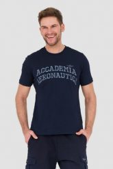 AERONAUTICA MILITARE Granatowy t-shirt M.C. Niebieskie t-shirty męskie AERONAUTICA MILITARE, l, bez wzorów, bez kołnierzyka. W wyprzedaży za 169.99 zł.