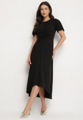 Czarna Rozkloszowana Sukienka Ozdobiona Marszczeniem Odallica. Czarne sukienki damskie Born2be, m, bez wzorów, eleganckie, bez kołnierzyka, bez ramiączek, maxi, rozkloszowane. W wyprzedaży za 67.99 zł.