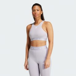 Biustonosz Techfit Medium-Support High-Neck. Szare biustonosze sportowe damskie Adidas, bez wzorów, z materiału. Za 229.00 zł.