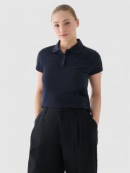 4F Koszulka polo regular damska - granatowa XL. Niebieskie bluzki damskie 4f, xl, bez wzorów, z bawełny, klasyczne, bez kołnierzyka, bez ramiączek. W wyprzedaży za 59.99 zł.