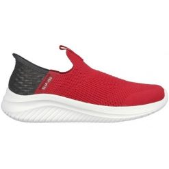 Buty sportowe Skechers 403844L/RDBK czerwone. Czerwone buty sportowe na co dzień damskie bez wzorów, z materiału. Za 365.58 zł.