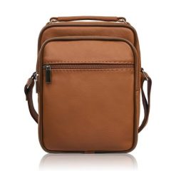 Saszetka męska skórzana na ramię torba koniakowa pojemna Abruzzo ABR-01-CG. Czarne saszetki męskie bez wzorów, z nylonu, na ramię. Za 149.00 zł.