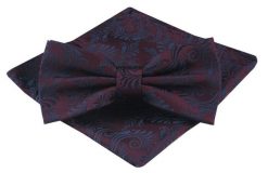 Mucha Męska z Poszetką - Alties - Bordo z Granatowymi Kwiatami. Czerwone krawaty i muchy męskie Alties, bez wzorów, eleganckie. Za 54.00 zł.
