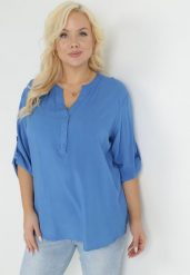Niebieska Bluzka z Wiskozy Artanassa. Niebieskie bluzki damskie Born2be, l, bez wzorów, z wiskozy, bez kołnierzyka, bez ramiączek. Za 69.99 zł.