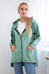Bluza z dłuższym tyłem i kapturem ciemno miętowa. Zielone bluzy z kapturem damskie KESI, na jesień, l, z bawełny. Za 278.10 zł.