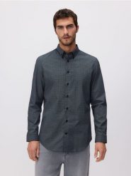 Koszula slim fit z bawełną - ciemnoszary. Szare koszule męskie Reserved, l, bez wzorów, z bawełny, bez kołnierzyka, bez ramiączek. W wyprzedaży za 39.99 zł.