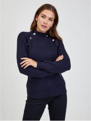 Orsay Sweter w kolorze granatowym rozmiar: L. Niebieskie golfy damskie ORSAY, l, bez wzorów, ze splotem, bez ramiączek. Za 90.90 zł.