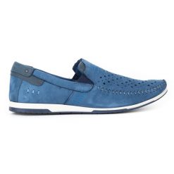 KOMODO Buty męskie mokasyny 876 lato niebieskie. Niebieskie mokasyny męskie na lato, z gumy. Za 377.80 zł.